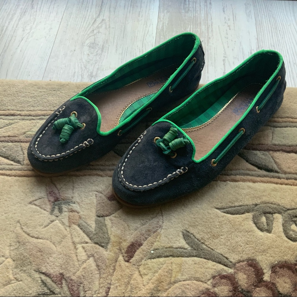 Sperry Topsider Loafers Navy w/ Green Piping 6M